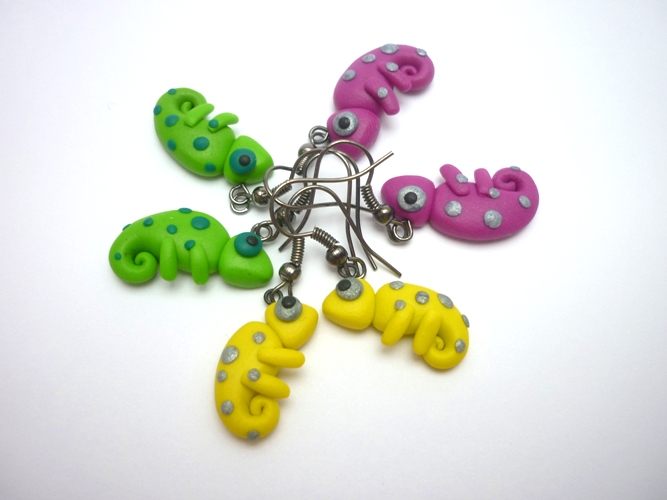 Náušnice z fimo hmoty - chameleonci