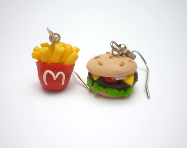 Náušnice - fimo hamburger