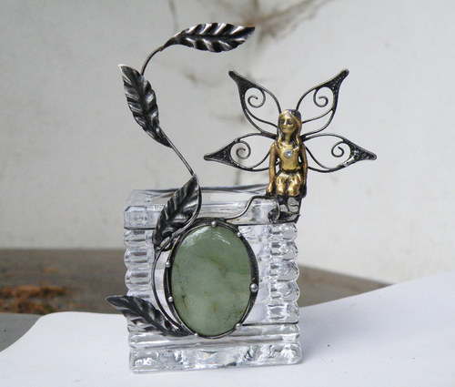 Svícen s vílou...(Jadeit, sklo)