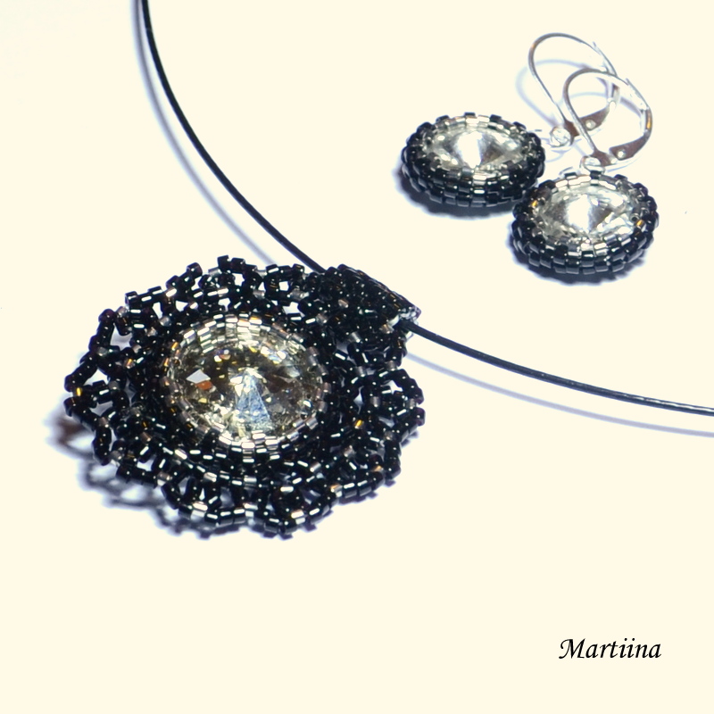 Elegantní černo-stříbrná swarovski sada