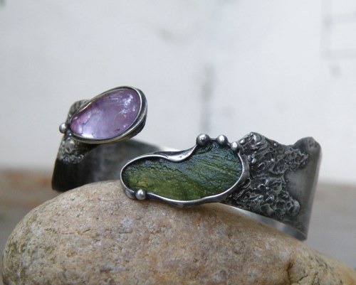 Athira...náramek 2v1 (ametyst, vltavín, citrín) 