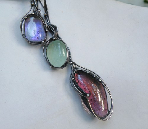 Spolu...(aqua aura, fluorit, sklo) variabilní šperk