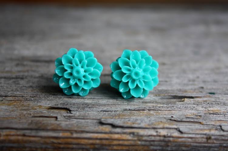 Tyrkysové květinky - náušnice