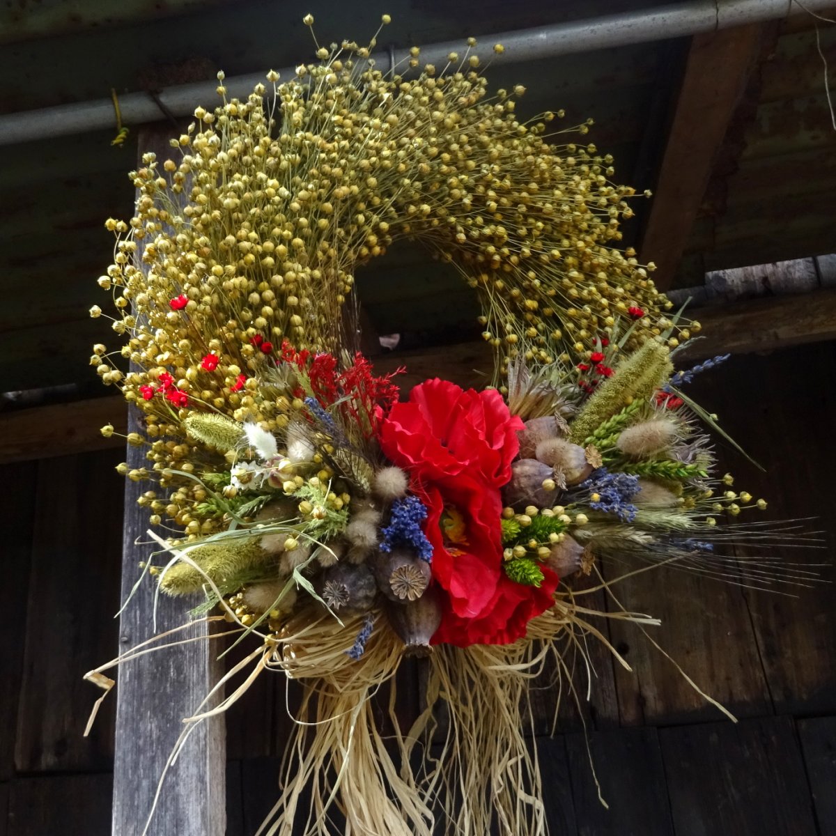 Věnec - Vlčí máky ve lnu