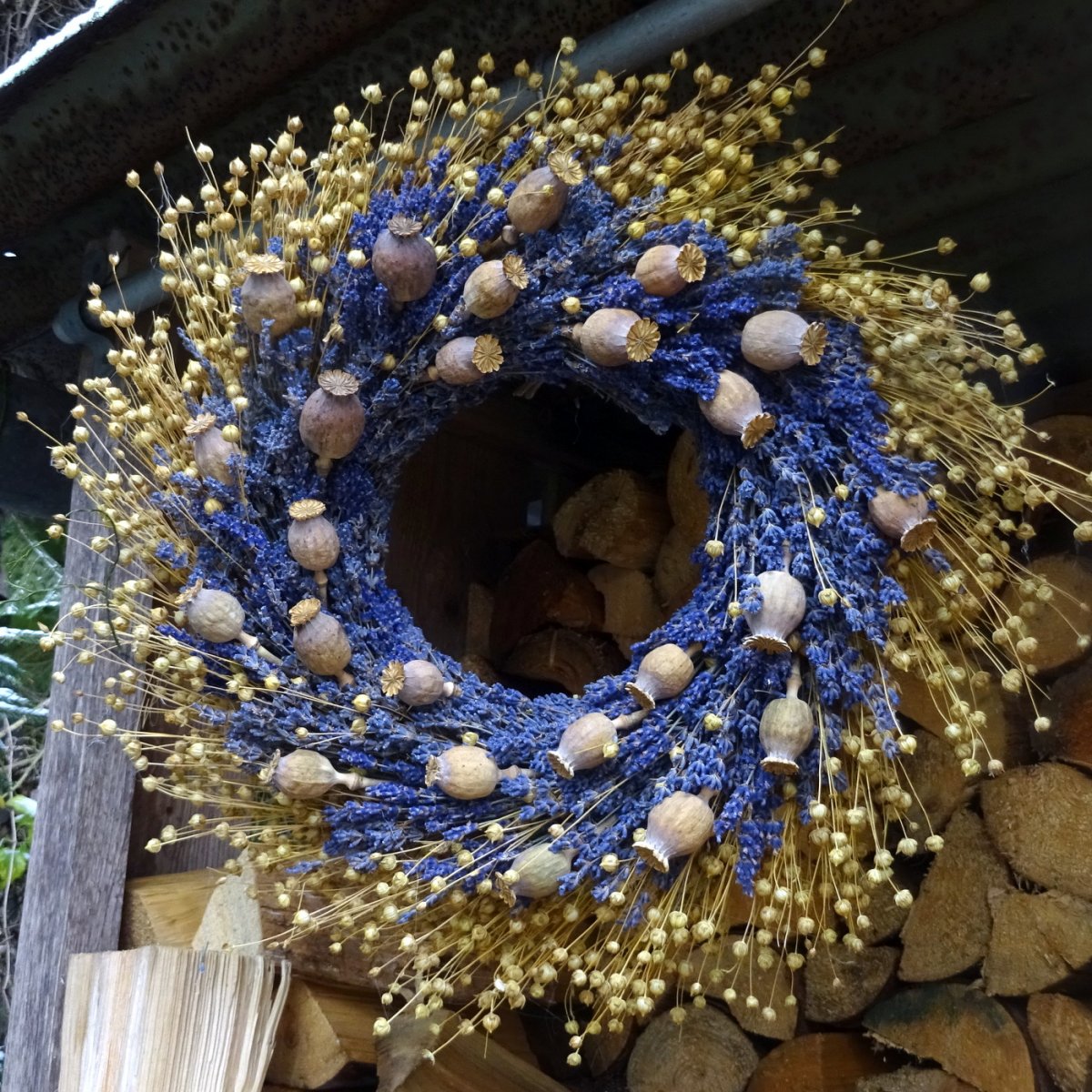 Věnec - Len, makovice, levandule