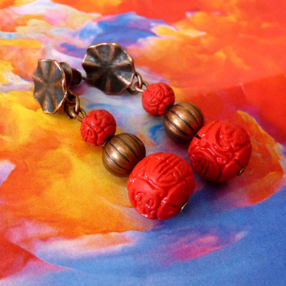 Náušnice - z lávy vyřezávané (cinnabar)