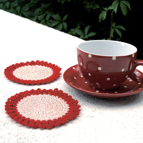 Háčkované podšálky - červené (sada 6 ks)