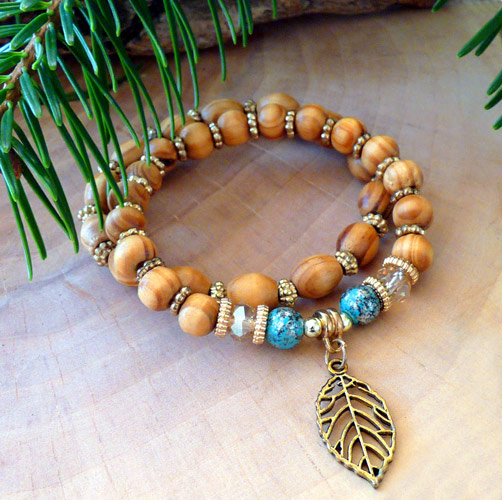 Náramky z přírodního dřeva - sada