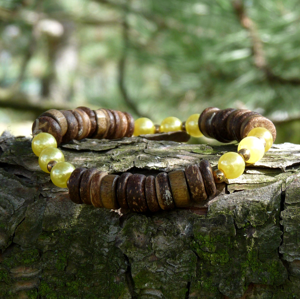 Pružný náramek - dřevo a perly