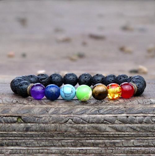 Harmonie čaker - náramek (láva+7 minerálů)