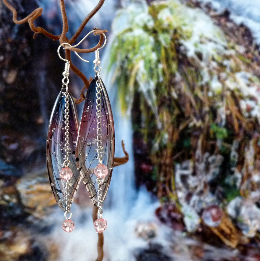 Náušnice - motýlí křídla velká - růžová