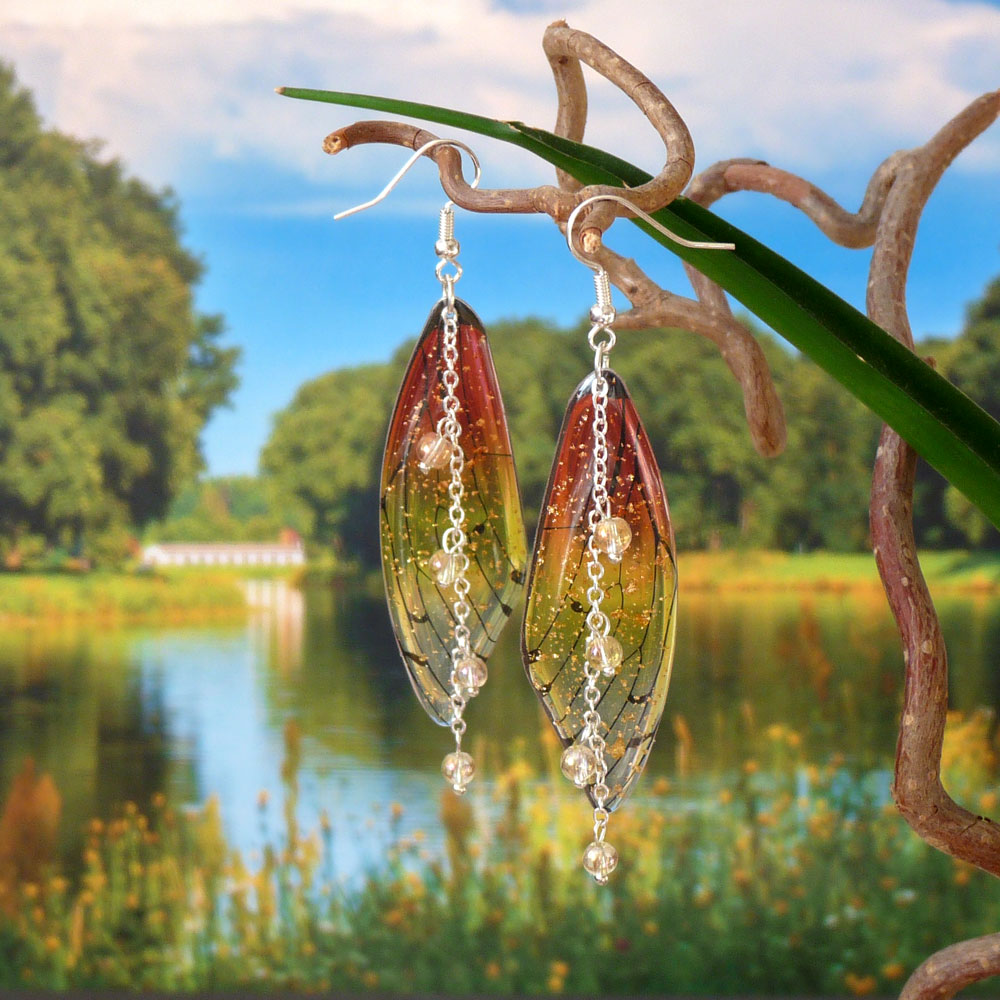 Náušnice - motýlí křídla červená