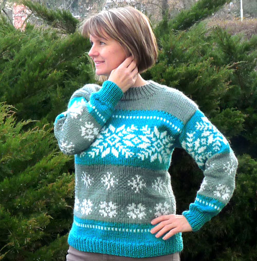 Teplý svetr s norským vzorem vel.M-L