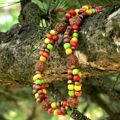 Náhrdelník - rudraksha a dřevo