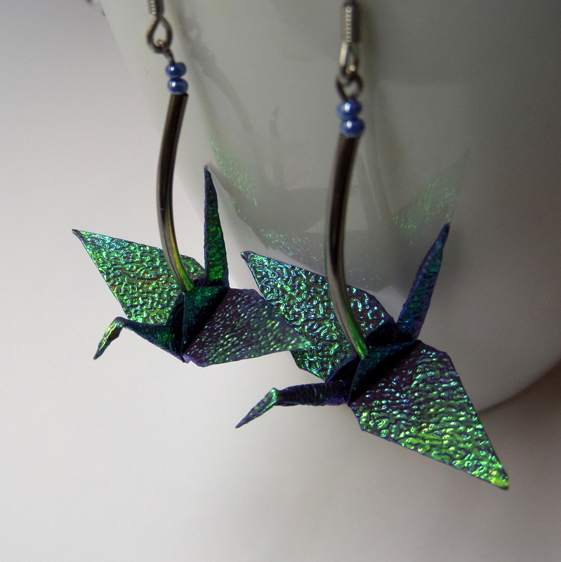 Mačkaní jeřábi - origami náušnice