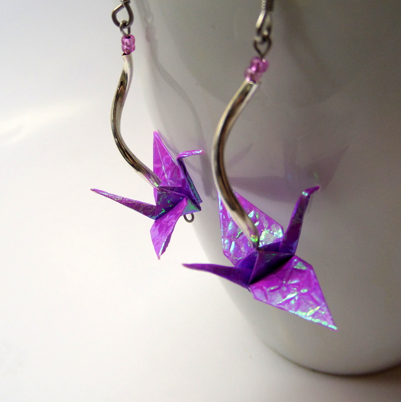 Mačkaní mini jeřábci - origami náušnice