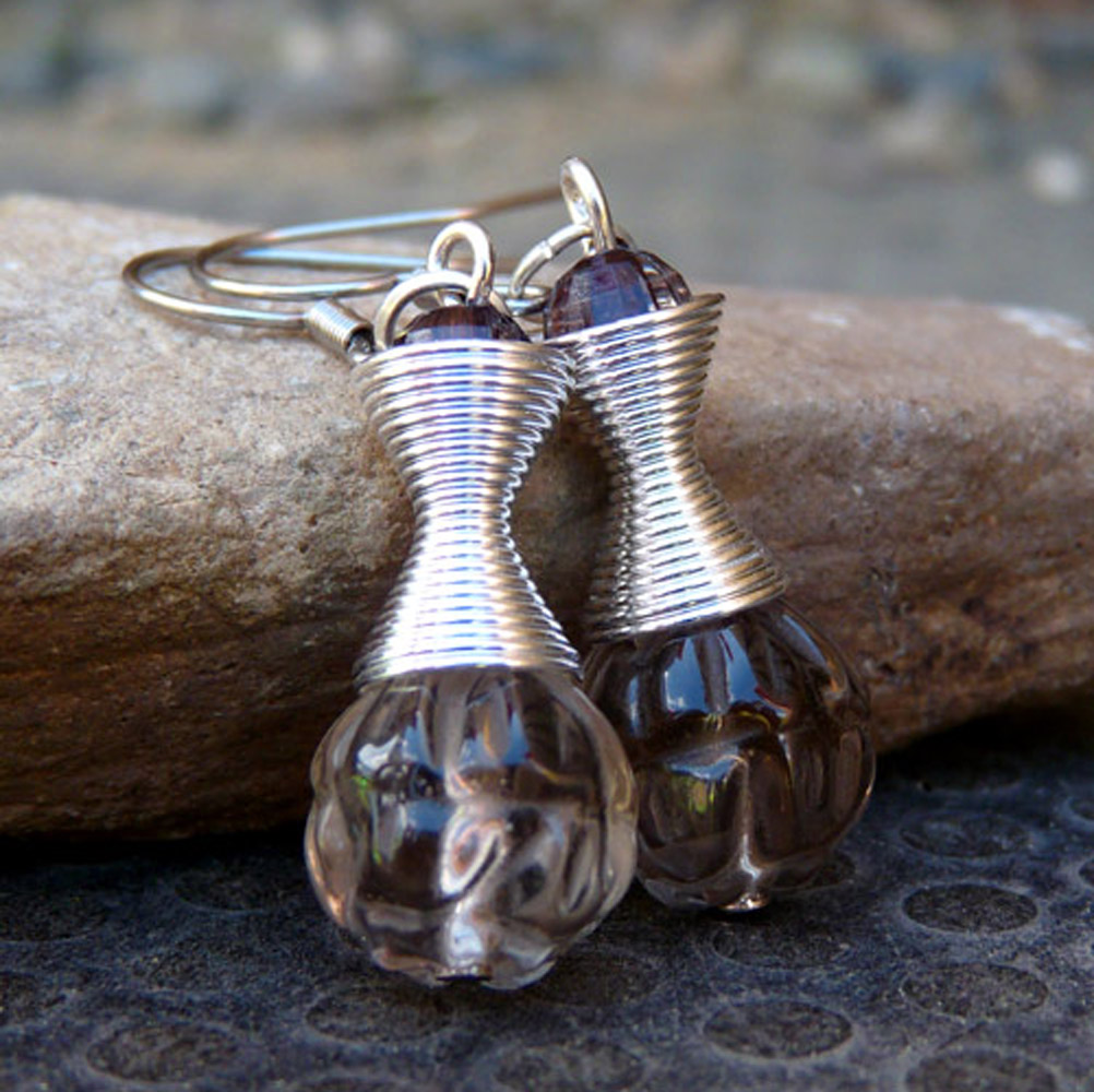 Náušnice - z kouře vyřezané (záhněda)