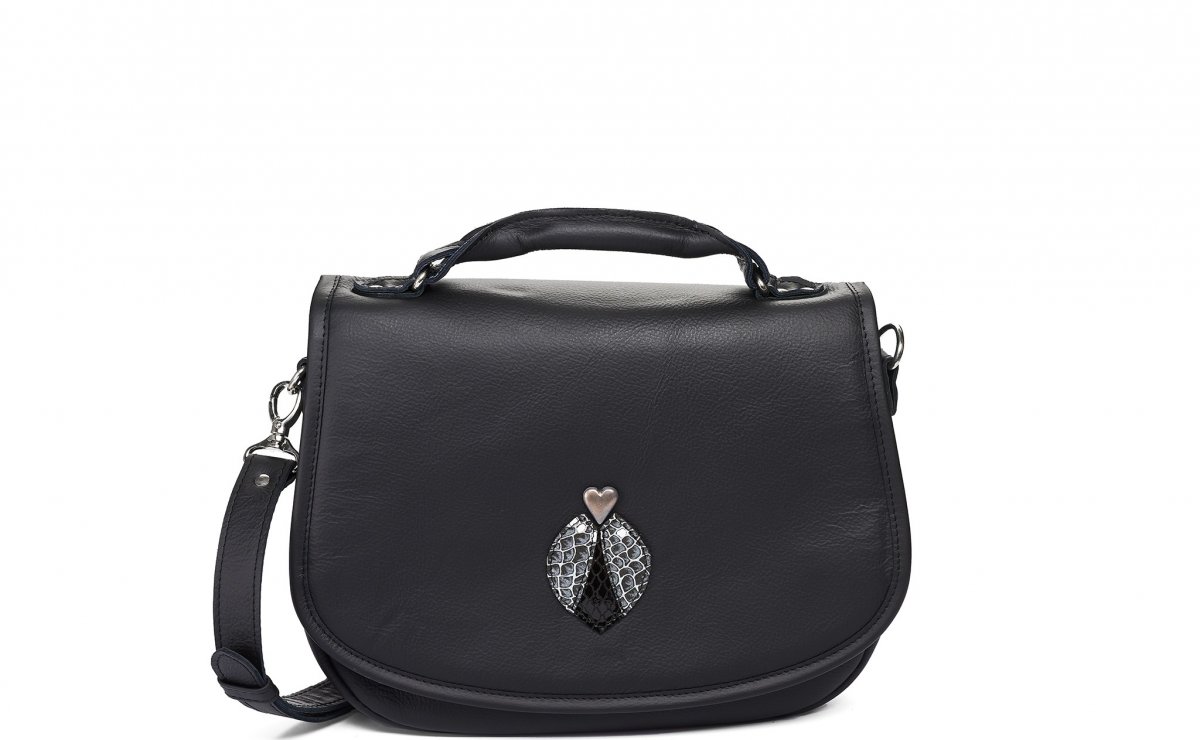 Kožená kabelka - černá s aplikací