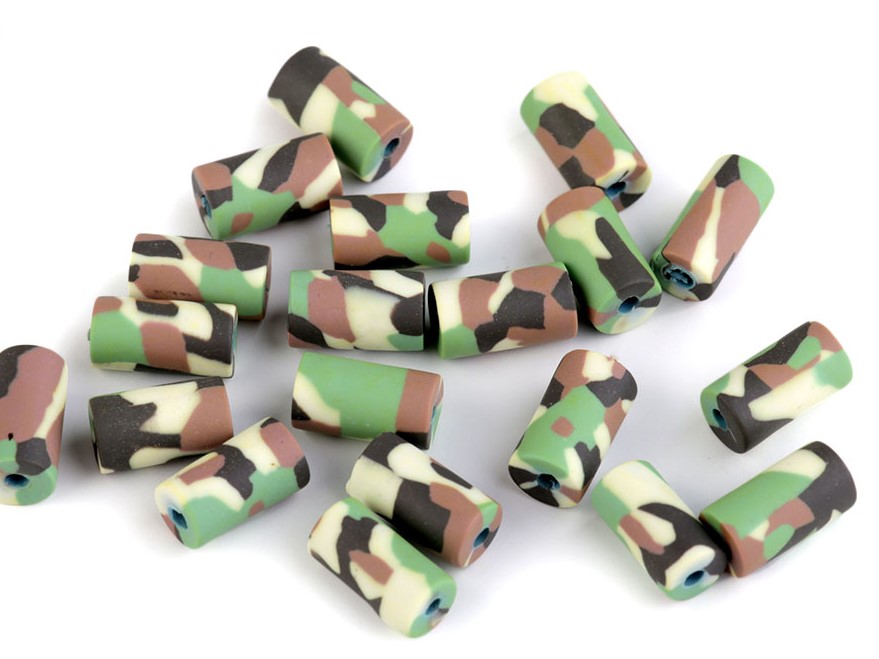 Fimo korálky army - 10 kusů