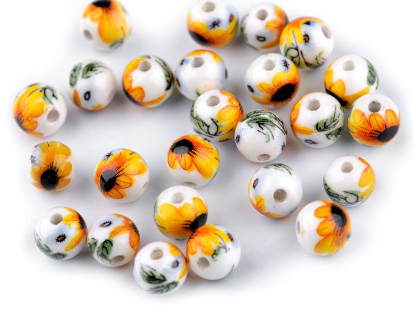 Porcelánové korálky 8 mm (5ks) - žlutá