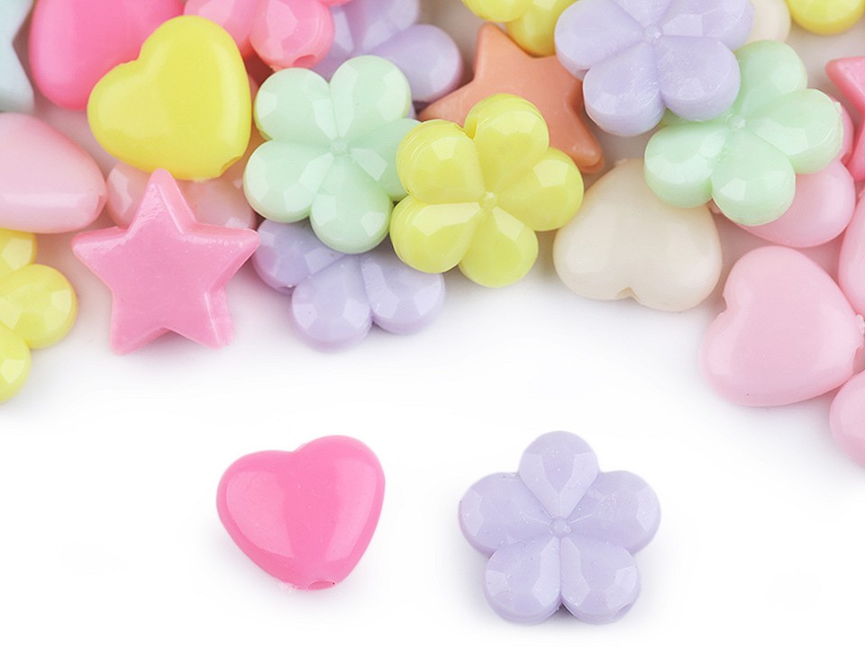 Plastové korálky hvězda, srdce, květ (50ks) - mix