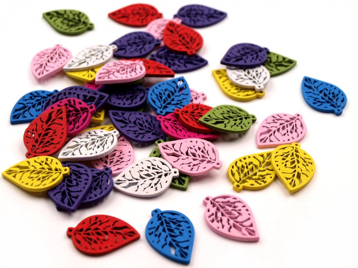 Dřevěný výsek list 4ks- Zelený,žlutý