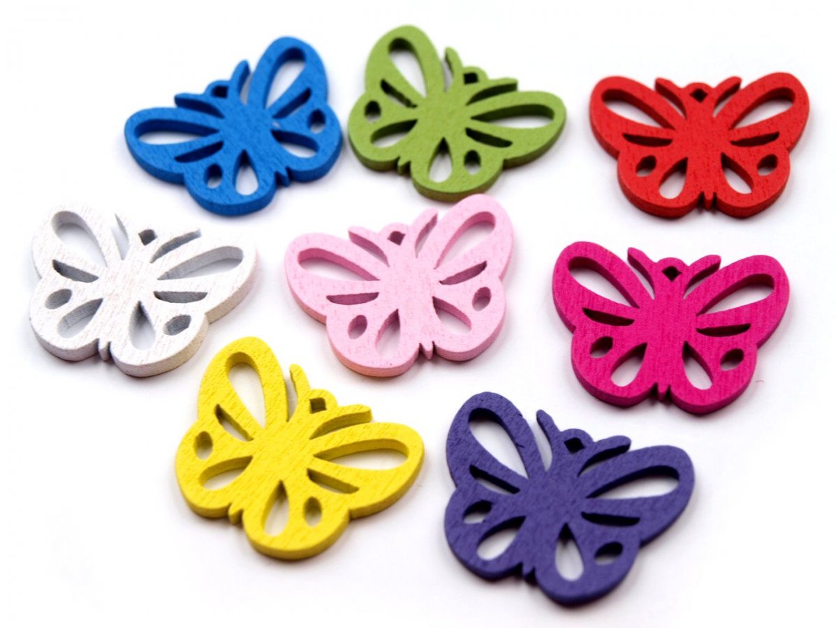 Dřevěný výsek Motýl 4ks- žlutá, zelená