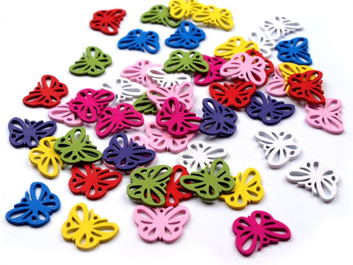 Dřevěný výsek Motýl 4ks- fialová,sv.růžová