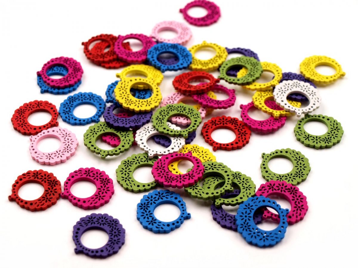 Dřevěný výsek Filigrán 6ks- Růžová, fuchsiová, fialová