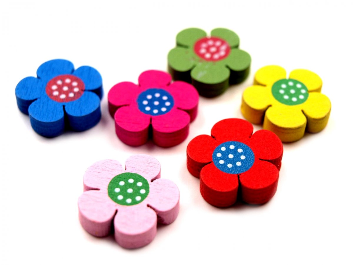 Dřevěný korálek Květina 4ks- červená, zelená