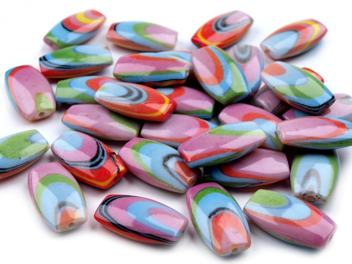 Plastový korálek s potiskem - 5 kusů.