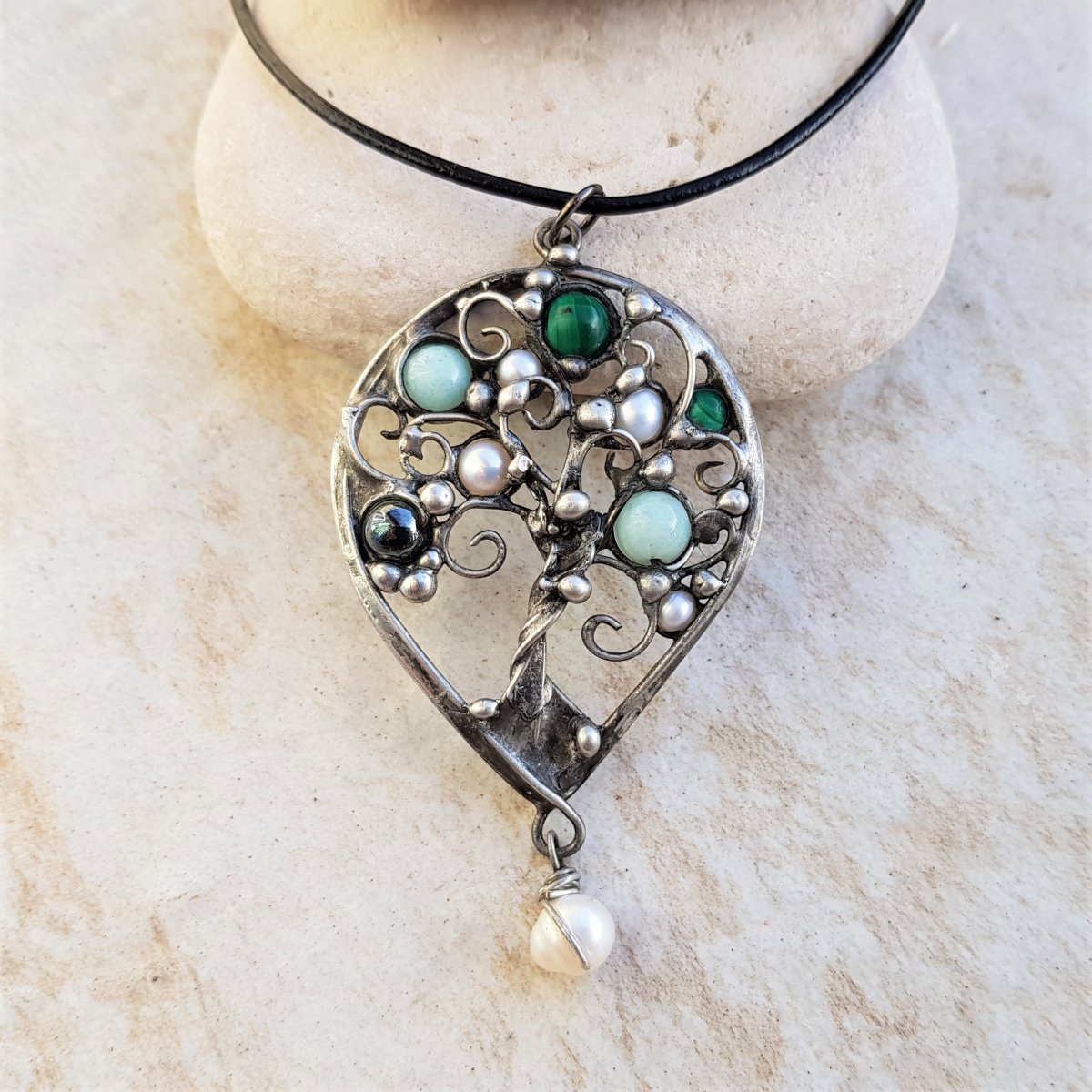 GREEN PEARL strom života náhrdelník