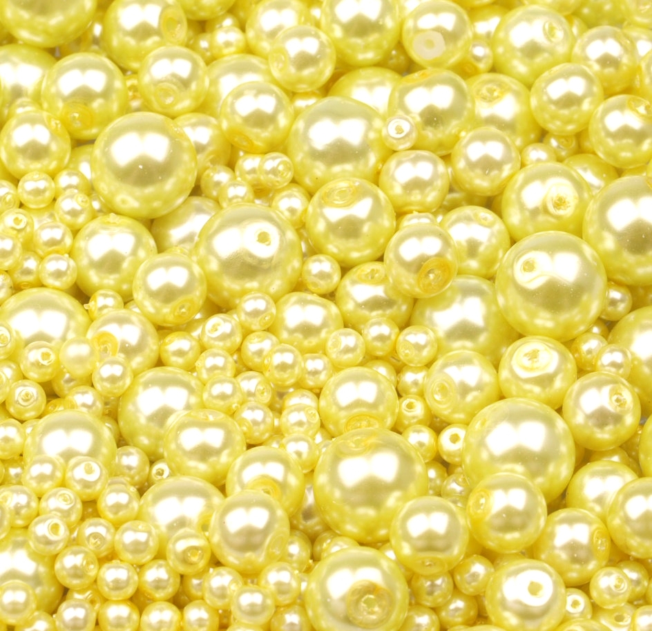 Žlutozelené voskované perly MIX velikostí cca Ø4-10mm 