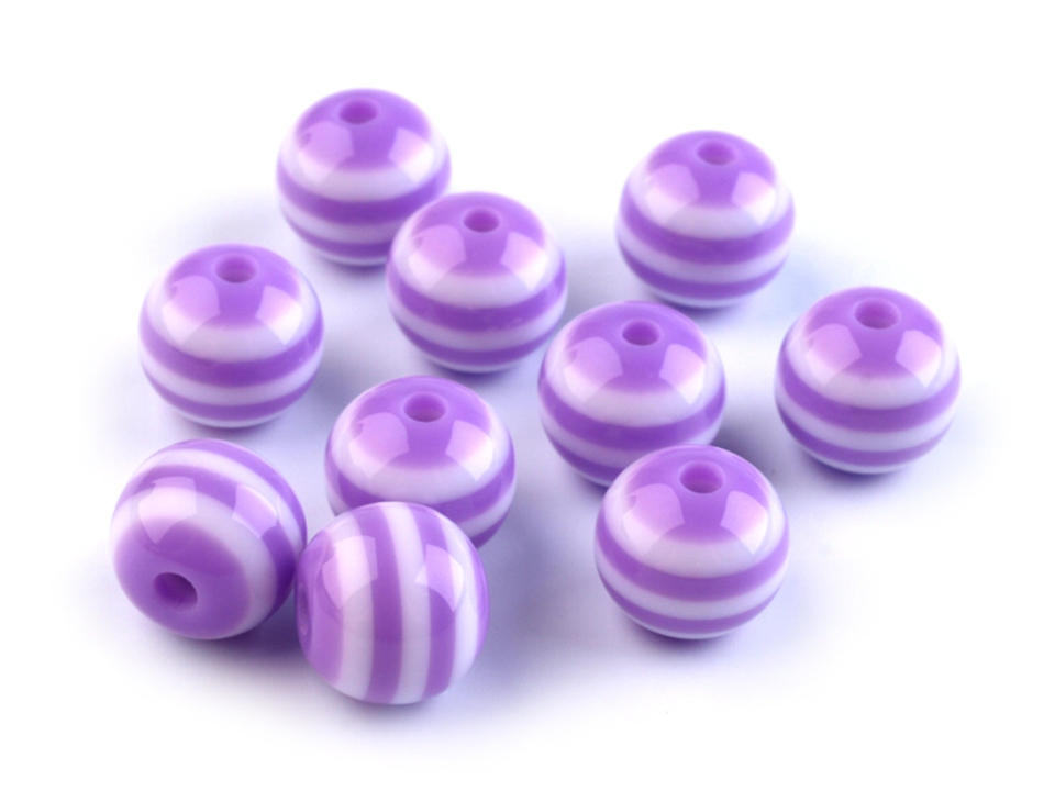 Plastové korálky s proužkem Ø10mm 4ks-fialové