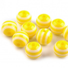 Plastové korálky s proužkem Ø10mm 4ks-žluté neonové