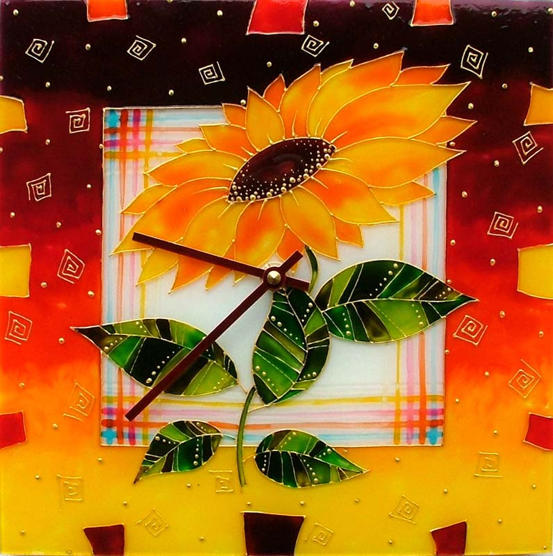 Skleněné hodiny „Zářivá slunečnice“ 30x30cm