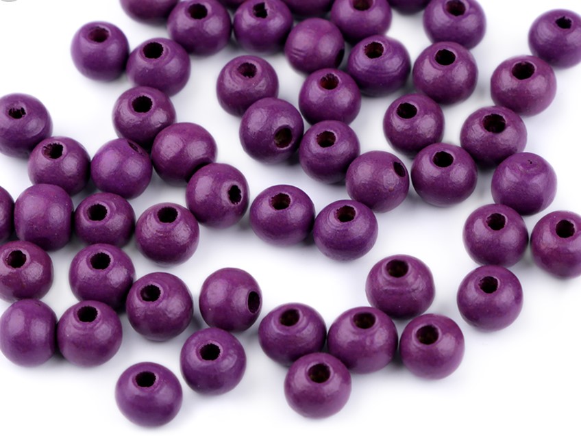 Dřevěné korálky 8 mm (60ks) - fialová
