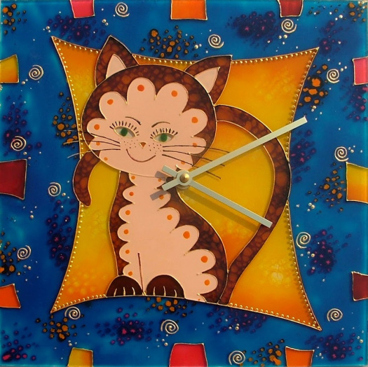 Kočičí sen-skleněné hodiny 30x30cm