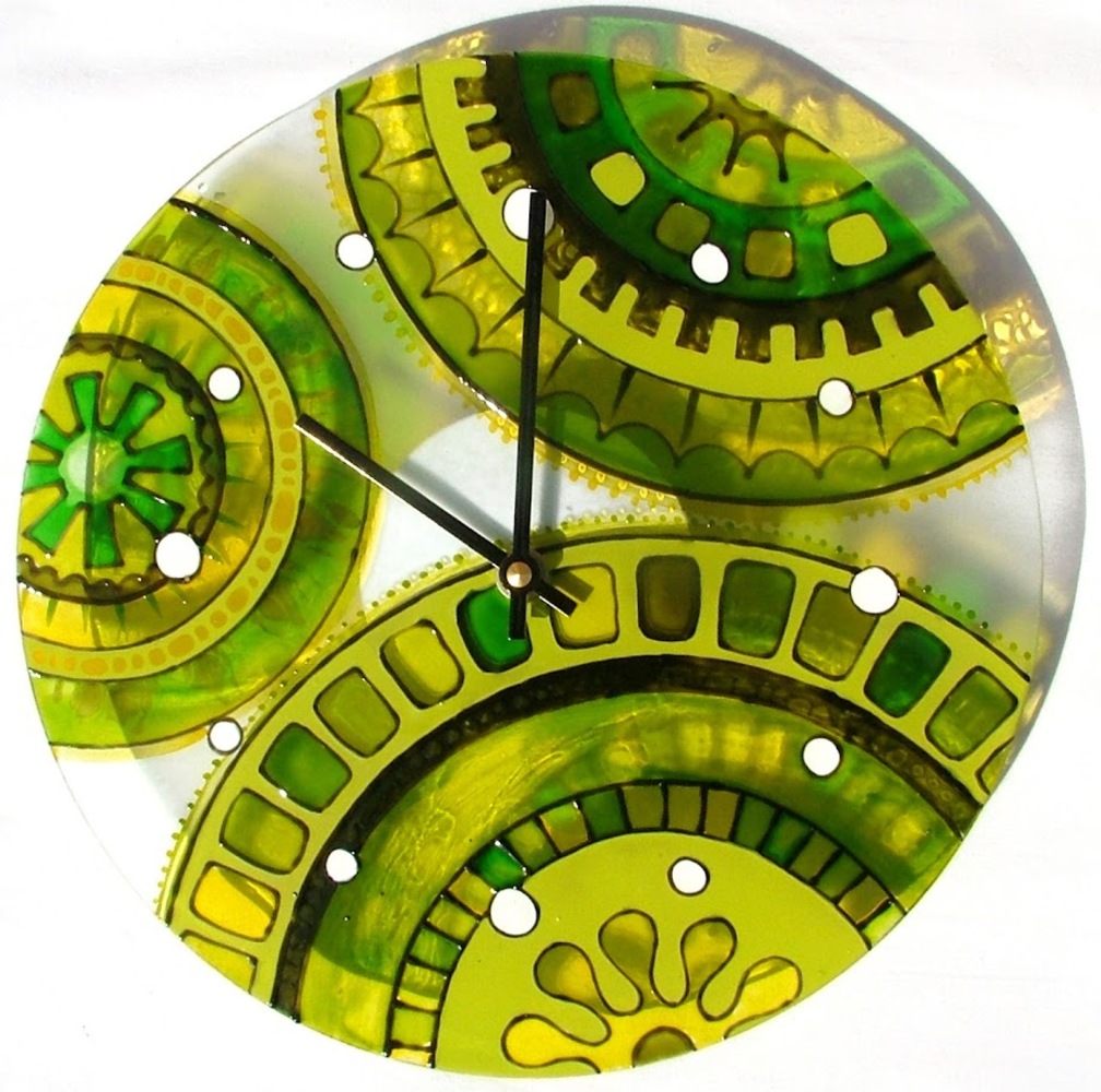 Limetkový čas- skleněné hodiny o průměru 33cm