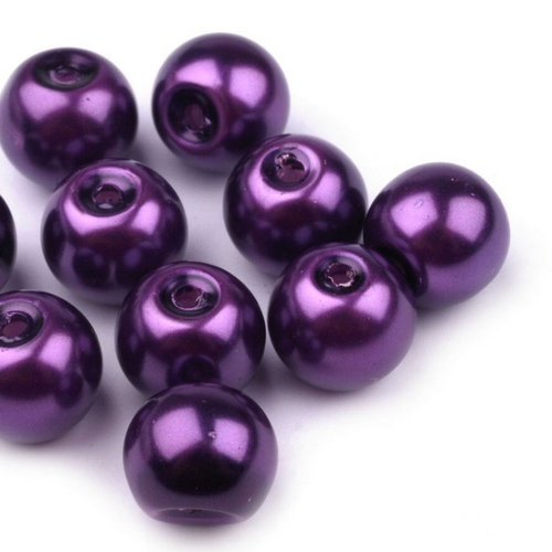 Voskované perly koule Ø8mm 6ks-tm.fialová