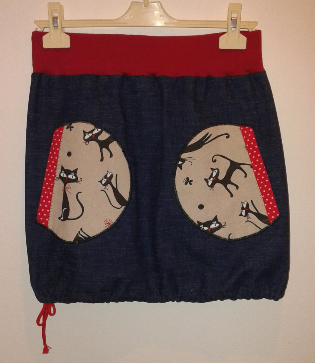 Jeansová sukně s kočičkovýma kapsama na přání pro Wennie