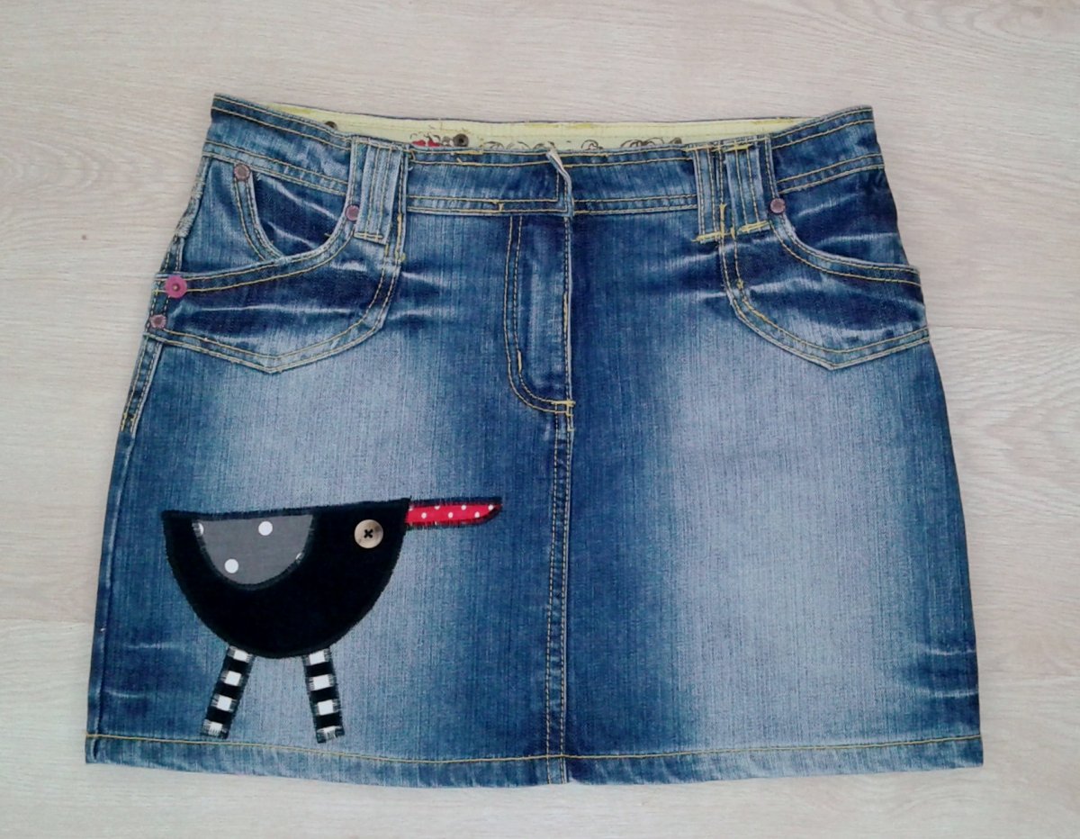 Jeansová sukně s PTÁČKEM JARABÁČKEM