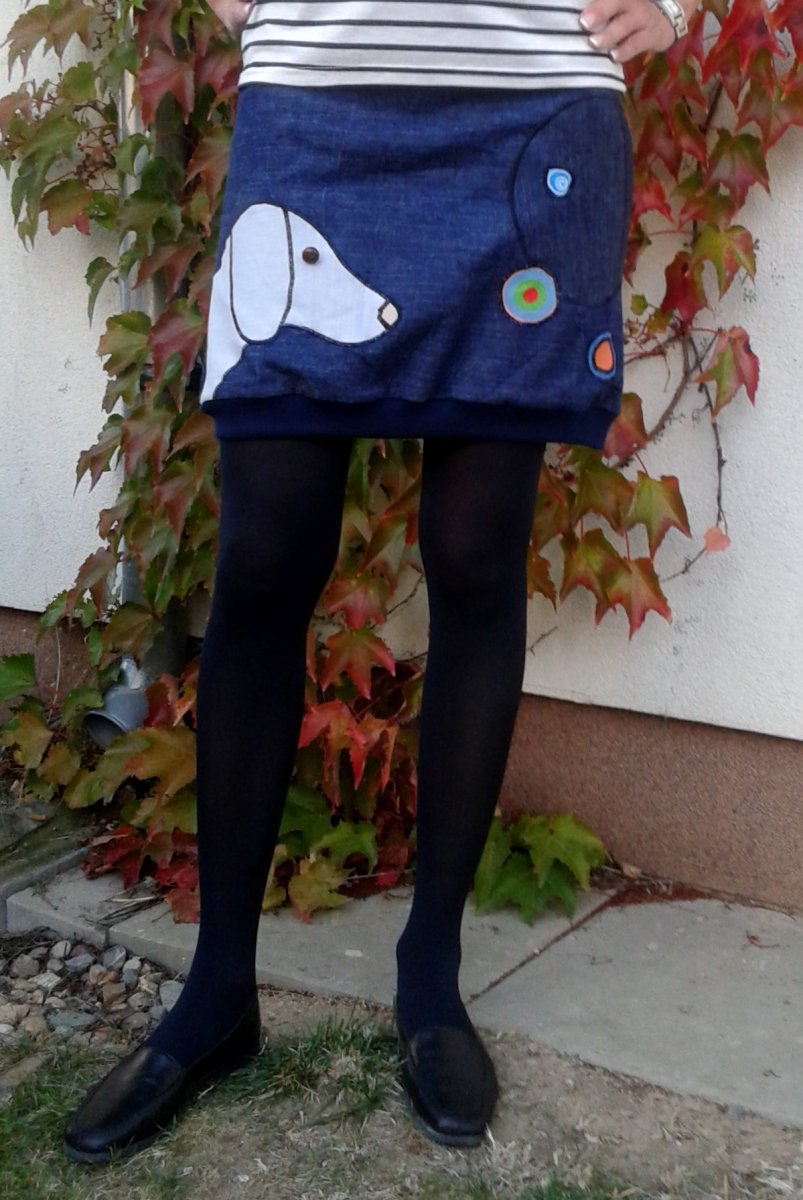 Jeansová sukně se psem a s kapsou