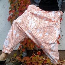 Harémové kalhoty oranžovobílé s kapsama