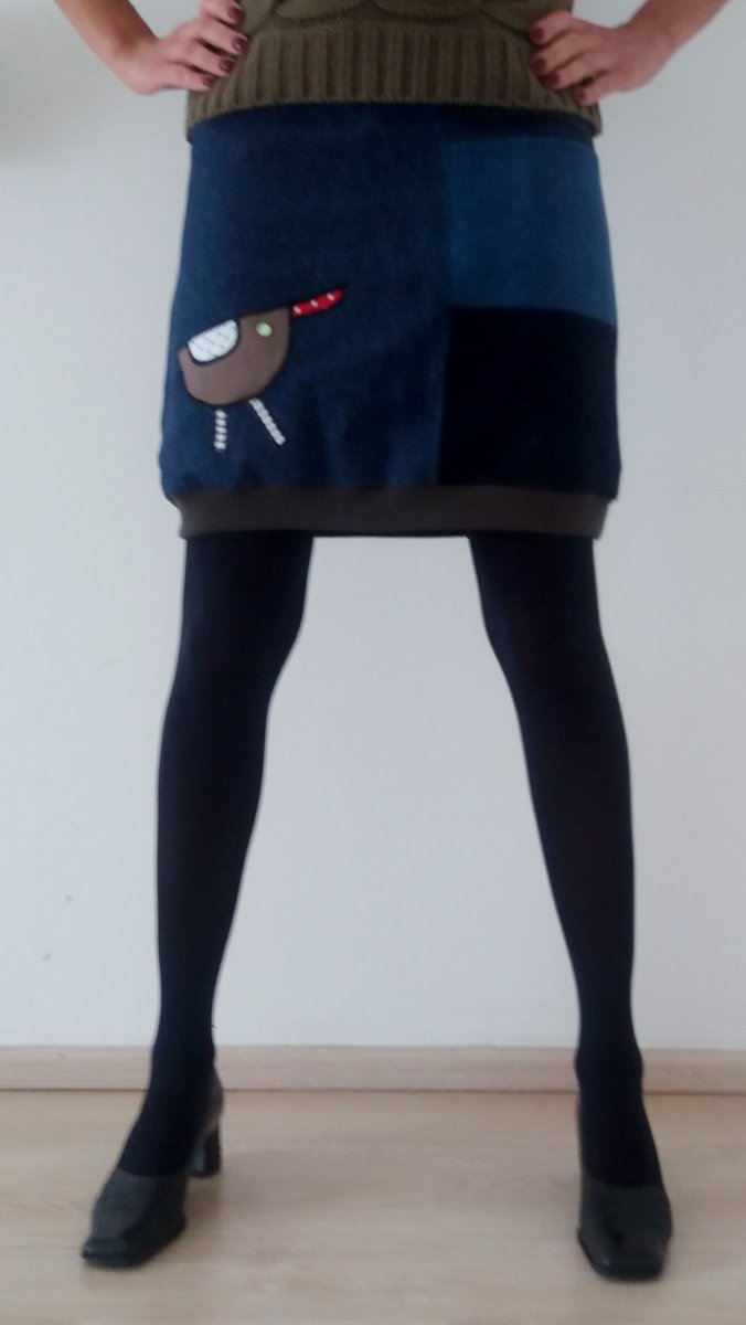 Originální jeansová sukně PTÁČEK