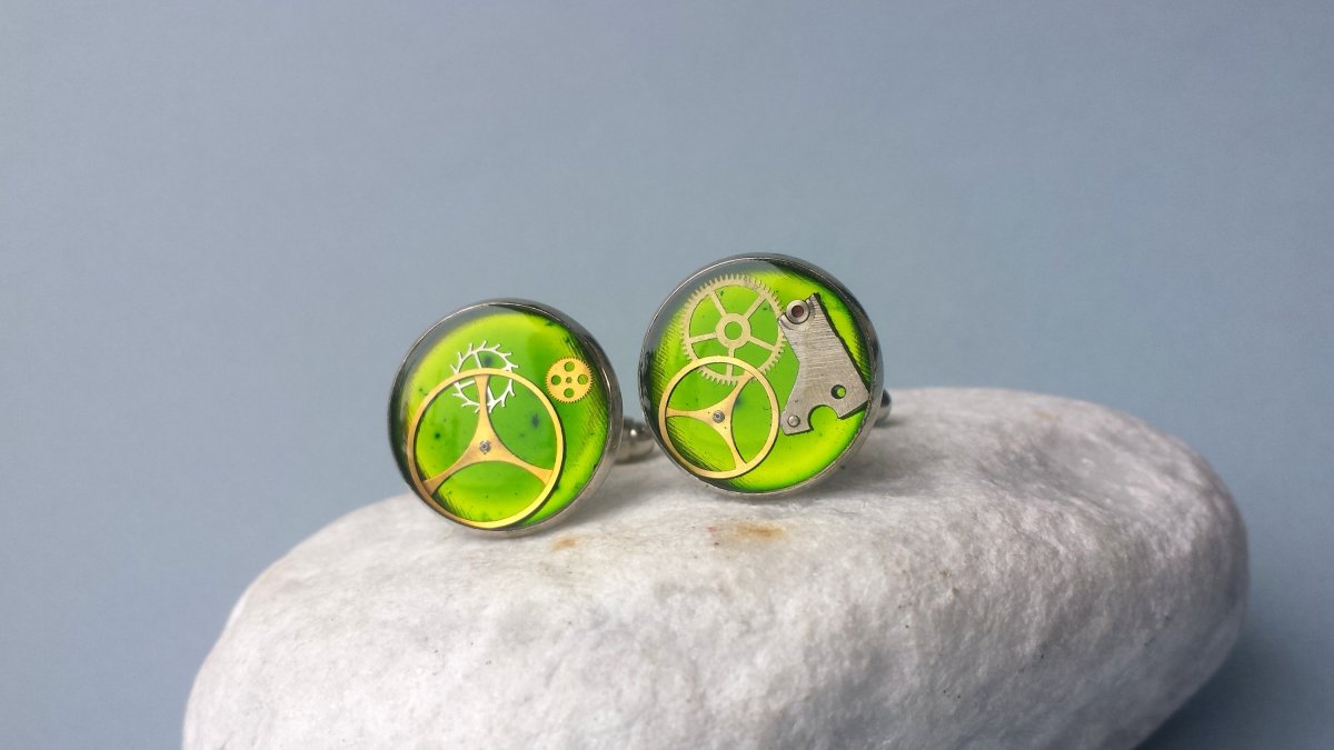 Steampunkové zelené manžetové knoflíčky