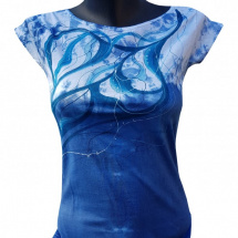 Modré tričko s abstrakcí -ručně malované