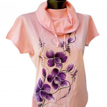 Růžové tričko s orchidejemi -ručně malované