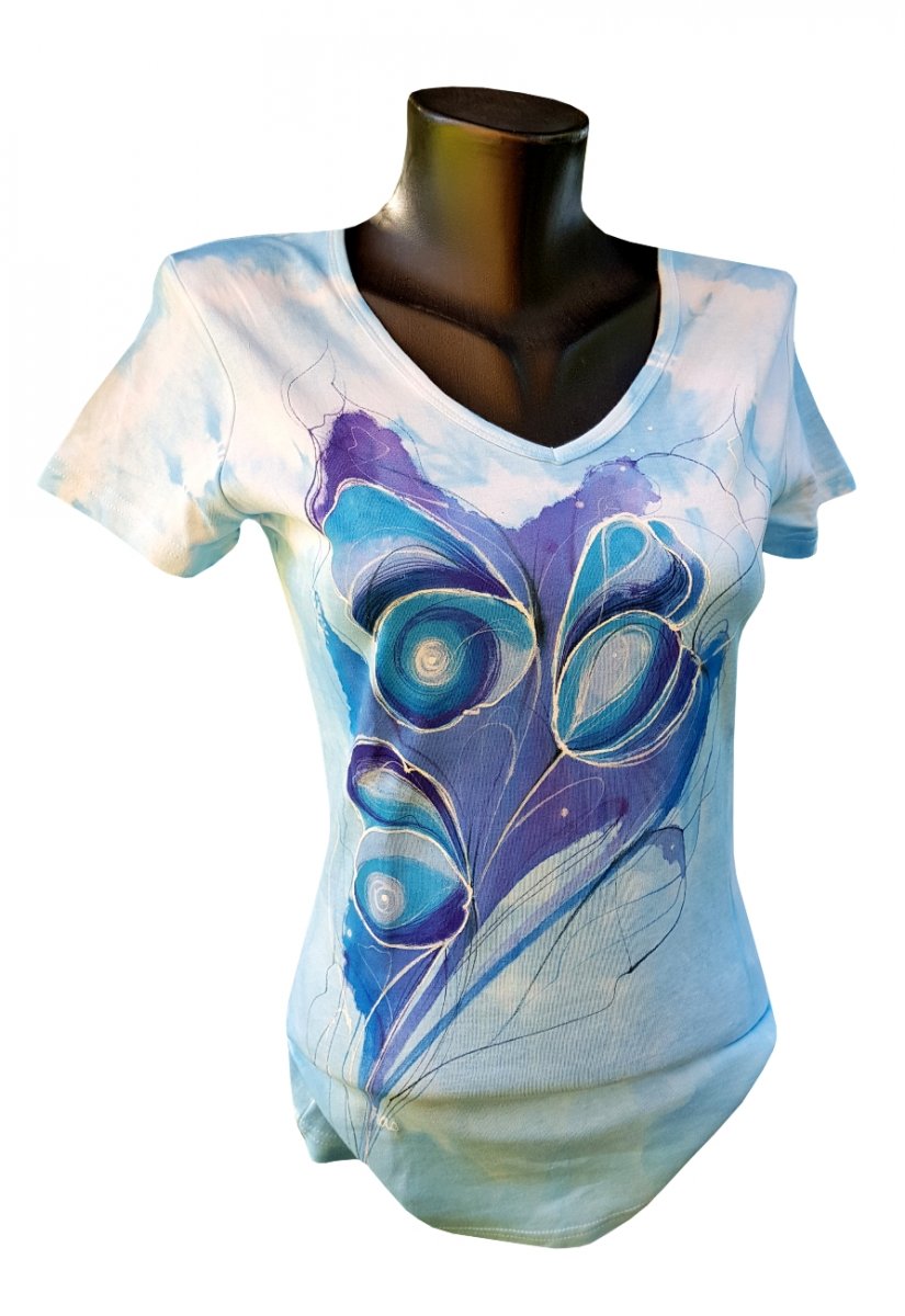 Modré tričko s motýli vel. S-ručně malované