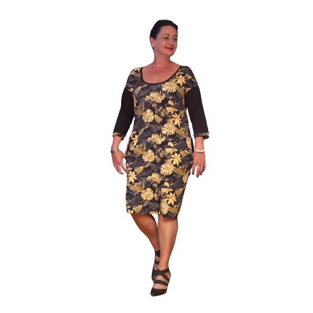 Šaty s kapsami - zlaté listy S - XXXL